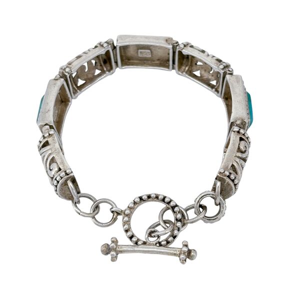 Vintage Sterling Silver 925 Scrollwork Blue Magnesite Link Bracelet 7.25" - Picture 3 of 7